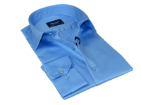 Men 100% Sateen Cotton Shirt Manschett Quesste Turkey Slim Fit 4010-05 Med Blue