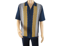 Mens Stacy Adams Italian Style Knit Woven Shirt Short Sleeves 3118 Navy Blue