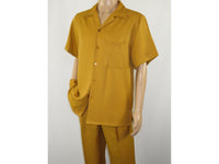 Men 2pc Walking Leisure Suit Short Sleeves By DREAMS 255-27 Solid Mustard