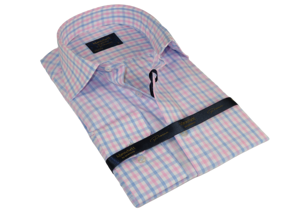 Men 100% Cotton Shirt Manschett Quesste Turkey Slim Fit 6019-01 Pink Checkers
