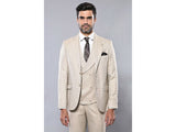 Men 3pc European Vested Suit WESSI by J.VALINTIN Extra Slim Fit JV19 tan beige