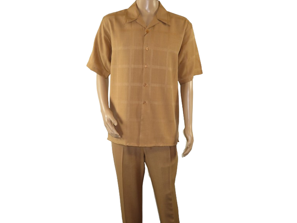Men MONTIQUE 2pc Walking Leisure Suit Matching Set Short Sleeve 2210 Tan