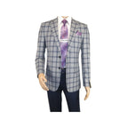 Men Sport Coat by Berlusconi Turkey Soft European Plaid #MK80 05 gray blue