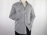 Men Makrom Shirt Cotton Blend wrinkle less Long Sleeves Stripe 6487 Black white