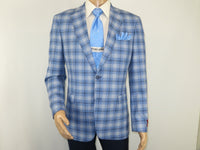 Men Sport Coat by Berlusconi Turkey Italian Wool Super 180's #671-07 Blue Plaid