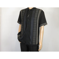 Men Silversilk 2pc walking leisure Matching Suit Italian woven knits 51017 Black