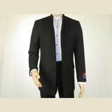 Men Apollo King Band Collarless suit Mandarin 5 Hidden Button Paster AG51 Black