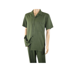 Men 2pc Walking Leisure Suit Short Sleeves By DREAMS 256-04 Solid Olive Green