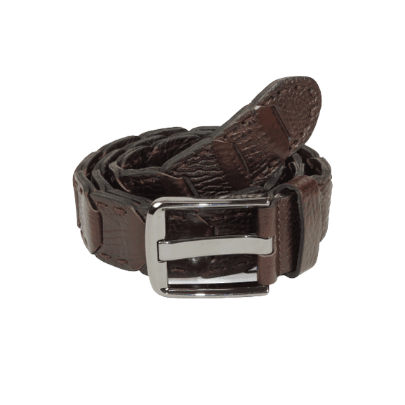 Men Genuine Leather Belt PIERO ROSSI Turkey Crocodile print Hand Stitch 69 Brown