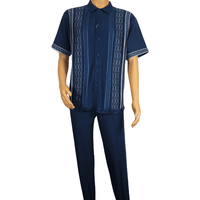 Men Silversilk 2pc walking leisure Matching Suit Italian woven knits 51017 Navy
