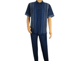 Men Silversilk 2pc walking leisure Matching Suit Italian woven knits 51017 Navy