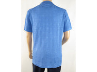 Mens Stacy Adams Italian Style Knit Woven Shirt Short Sleeves 3128 Denim Blue