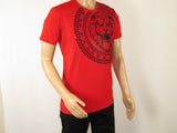 Mens PLATINI Sports Shirt With Rhine Stones Lion Medallion Chain SS3612 Red