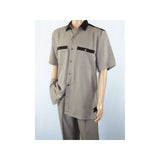 Men 2pc Walking Leisure Suit Short Sleeves DREAMS 263-00 Brown Tan Salt Pepper