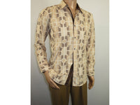 Mens Sports Shirt by DE-NIKO Long Sleeves Fashion Prints Soft Modal NK600 Khaki