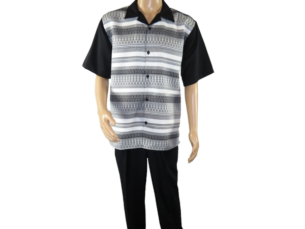 Men MONTIQUE 2pc Walking Leisure Suit Matching Set Short Sleeve 2209 Black white