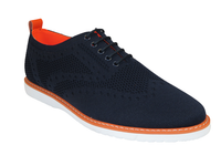 Men Comfort Casual Knit Fabric Wingtip Lace Sneaker Shoes #FRESHORT Navy Blue