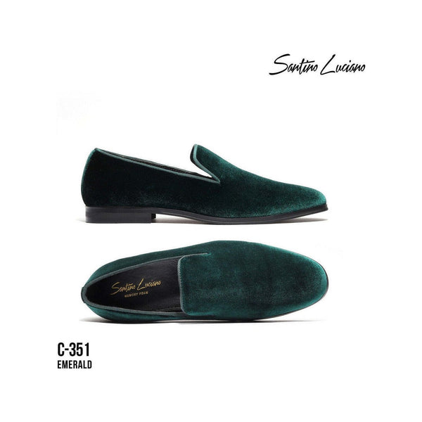 Mens Santino Luciano Shoes Soft Velvet Slip on Loafer Formal C351 Emerald Green