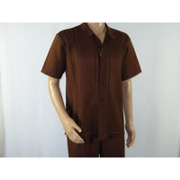 Men Silversilk 2pc walking leisure suit Italian woven knits 3125 Brown