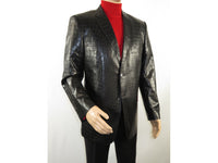 Men ZACCHI Soft Pu Leather Blazer Sport Coat Crocodile Print Mickey 71100 Black