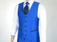 Mens Tuxedo Formal Suit ROYAL DIAMOND Slim Fit 3Pc Vested shiny Satin SL83 Blue