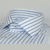 Men 100% Italian Cotton Shirt Non Iron SORRENTO Turkey 4730 White Blue Stripe