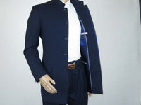 Men Apollo King Banded Collarless suit Mandarin 5 Hidden Button Panel AG52 Navy