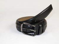 Men Genuine Leather Belt PIERO ROSSI Turkey Soft Full Grain Stitched #139 Black