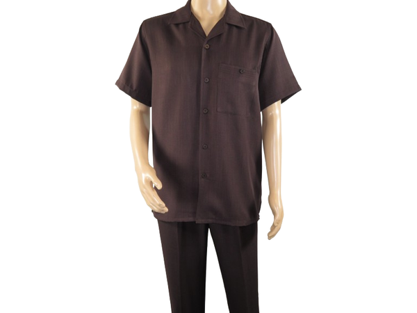 Men 2pc Walking Leisure Suit Short Sleeves By DREAMS 255-02 Solid Brown