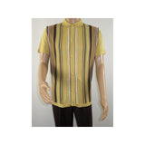 Mens Stacy Adams Italian Style Knit Woven Shirt Short Sleeves 3112 Honey Beige