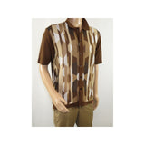 Mens Stacy Adams Italian Style Knit Woven Shirt Short Sleeves 3117 Brick Brown
