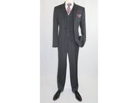 Men Suit ADOLFO 3Pc 100% Soft Wool Vested Business Formal 2 Button 1608 Charcoal