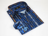 Men's Sports Shirt By Barocco Fashion Printed Long Sleeves Soft Feel EFS60 Navy