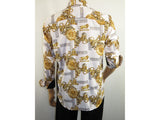 Men Sports Shirt by DE-NIKO Long Sleeves Fashion Print Soft Modal DSA125 White
