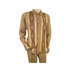 Men Silversilk 2pc Fancy walking leisure suit Italian woven knits 4407 Cafe Tan