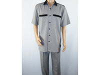 Men 2pc Walking Leisure Suit Short Sleeves DREAMS 263-00 Black white Salt pepper