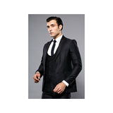 Men 3pc European Vested Suit WESSI by J.VALINTIN Extra Slim Fit JV9 Black corded