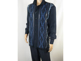 Men Silversilk 2pc Fancy walking leisure suit Italian woven knits 4407 Navy Blue