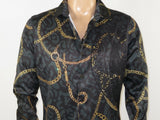 Mens PLATINI Sports Shirt With Rhine Stones Medallion Chain Design RHL8178 Black
