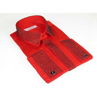 Men CEREMONIA Formal Shirt Rhinestone 100% Cotton Turkey #stn 28 tsb Red Fancy