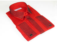Men CEREMONIA Formal Shirt Rhinestone 100% Cotton Turkey #stn 28 tsb Red Fancy