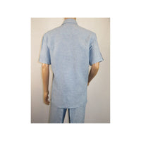Mens 2pc linen walking Set By Sergio Martini Apollo King Leisure suit SL207 Blue