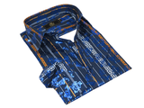 Men's Sports Shirt By Barocco Fashion Printed Long Sleeves Soft Feel EFS60 Navy