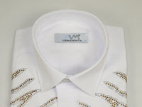 Men CEREMONIA Turkey Shirt 100% Cotton Fancy Rhine Stone #Roma 13 White Slim Fit