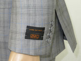 Mens Apollo King 3pc Classic Suit Plaid Window Pane A305 Gray Blue 100% Wool New