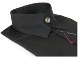 Mens AXXESS Dress Shirt Turkey Cross Over Collar w Top Button Cover 322-09 Black