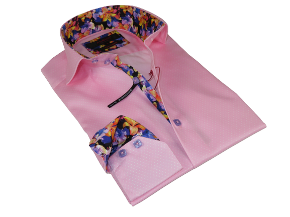 Men Dress Shirts AXXESS Turkey 100% Egyptian Cotton 223-10 Pink White Polka Dots