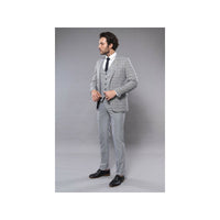 Men 3pc European Vested Suit WESSI by J.VALINTIN Slim Fit JV40 Gray Blue Plaid