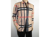 Men Sports Shirt by DE-NIKO Long Sleeves Fashion Print Soft Modal NK1010 Tan