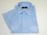 Men's Ciazzo Turkey 100% Linen Breathable Shirt Short Sleeves #Linen 32 Med Blue
